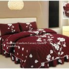 Burgundy Floral Design "QUILTED" Bedspread Comforter & Pillowcase/s CHARISMA