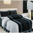 Black, Grey, Gold Butterfly Design "QUILTED" Bedspread Comforter & Pillowcase/s