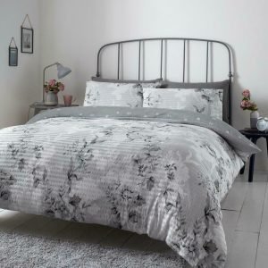 Grey Modern Floral Duvet Cover + Pillowcases ELENA