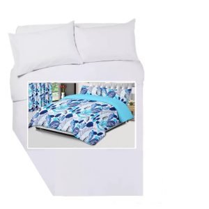 Corner Cut Off Double Duvet Cover Set - BLUE LEAVES