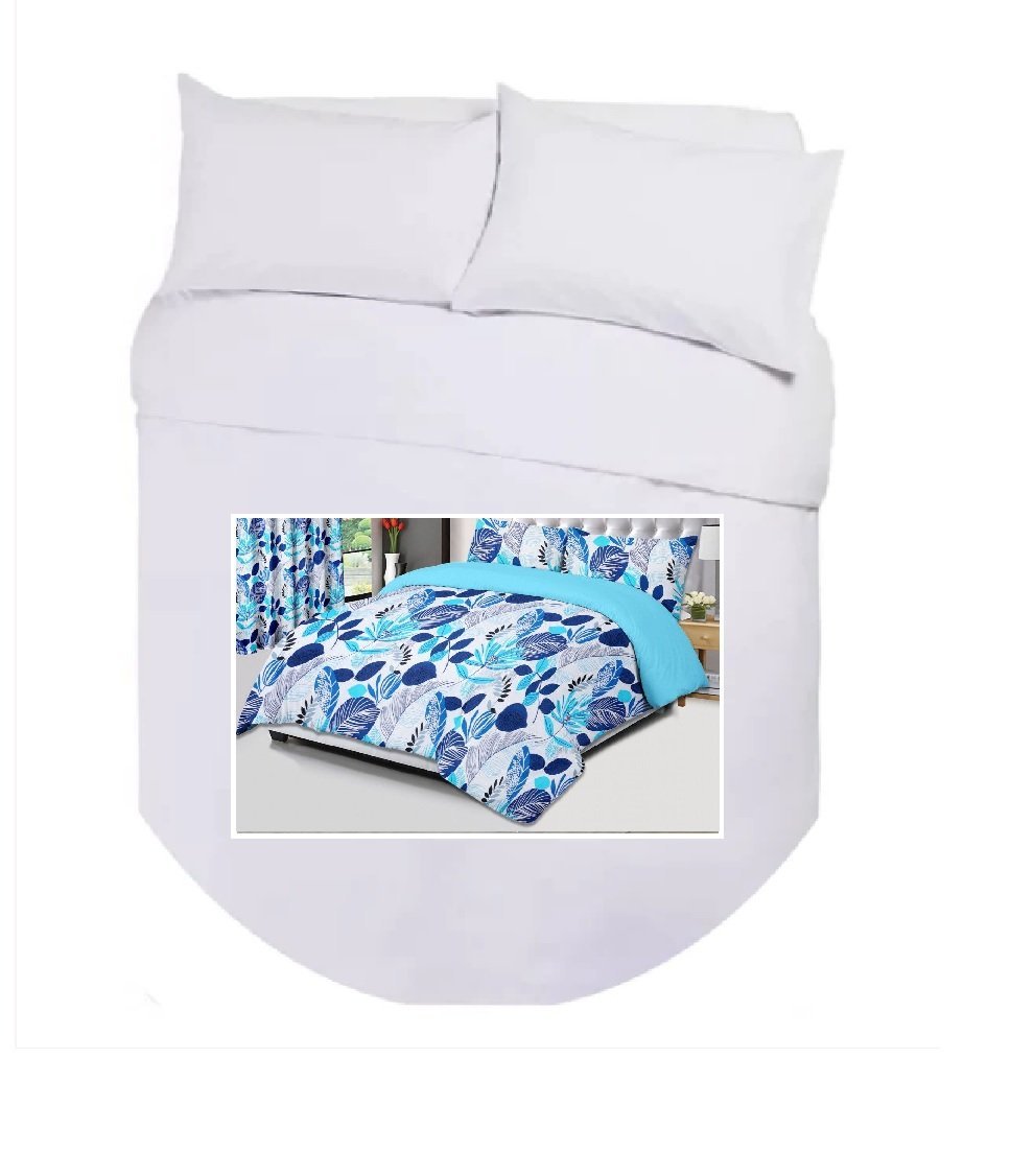 ISLAND BED DUVET COVER LEAVES BLUE Island Bed Double Duvet Cover Set - BLUE LEAVES