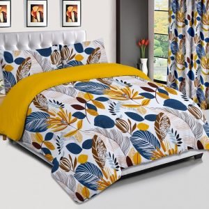 IKEA / EURO SIZE Duvet Cover Set -LEAVES - MUSTARD