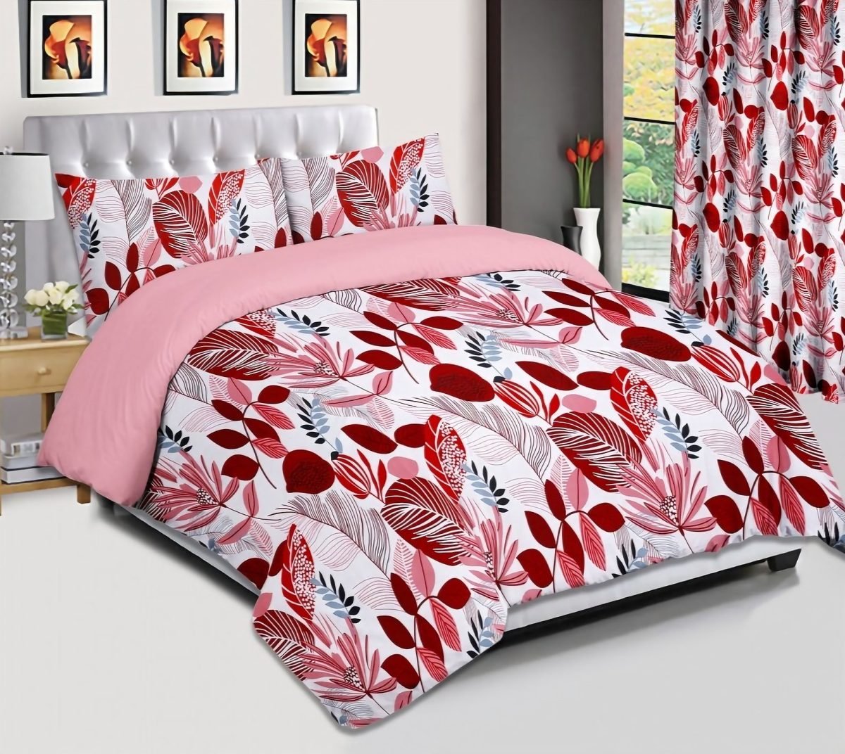 IKEA / EURO SIZE Duvet Cover Set -LEAVES - RED