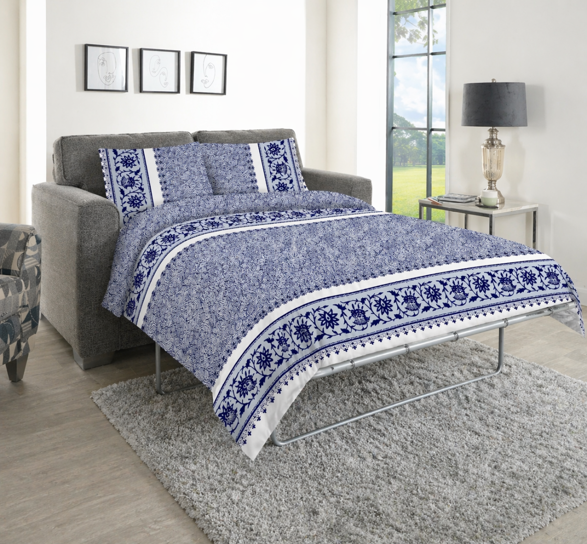 BLUE SWIRL SOFA BED Sofa Bed Duvet Cover Set-SWIRL-BLUE