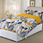 Adjustable Bed Duvet Cover Set - LEAVES - MUSTARD