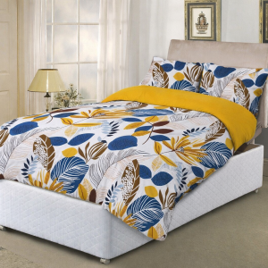 Adjustable Bed Duvet Cover Set - LEAVES - MUSTARD