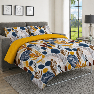 Sofa Bed Duvet Cover Set - LEAVES - MUSTARD