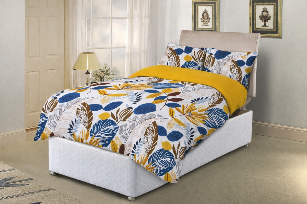 LEAVES MUSTARD Adjustable Bed Duvet Cover Set - LEAVES - MUSTARD