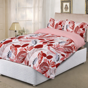 Adjustable Bed Duvet Cover Set - LEAVES - RED