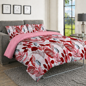 Sofa Bed Duvet Cover Set - LEAVES - RED
