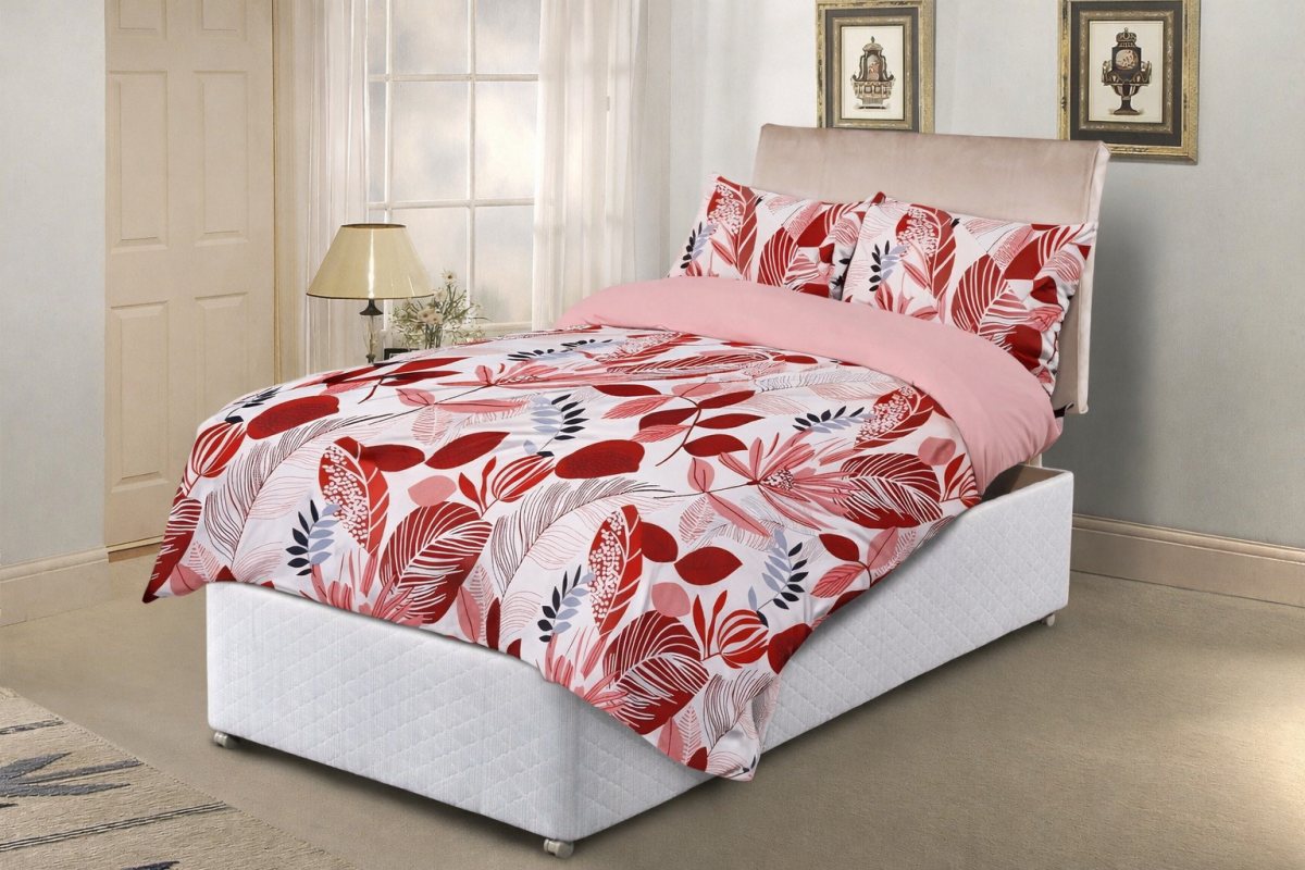 LEAVES RED Adjustable Bed Duvet Cover Set - LEAVES - RED