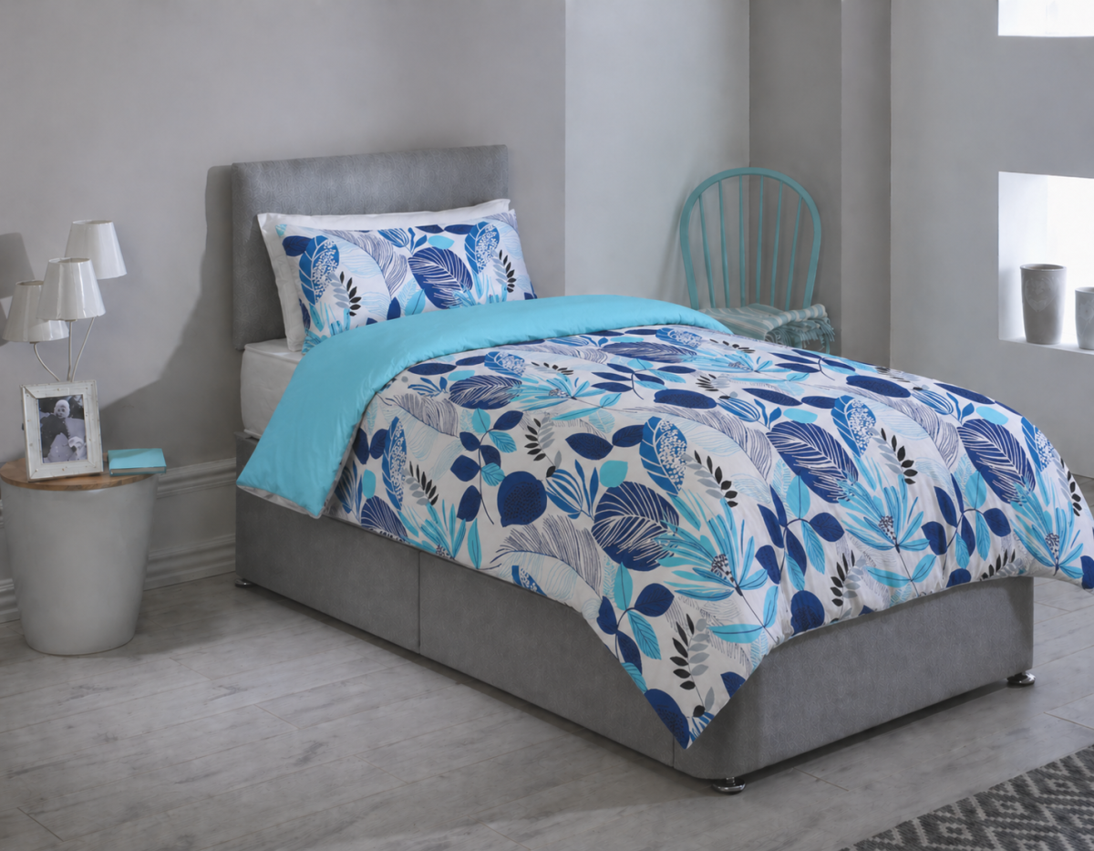LEAVES BLUE Shorty Bed Duvet Cover Set - LEAVES - BLUE